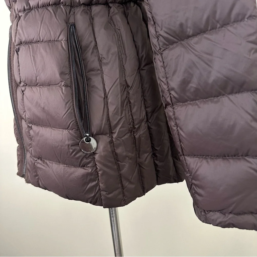MICHAEL Michael Kors Packable Down Fill Coat Medium Brown Hooded Puffer - Picture 5 of 11